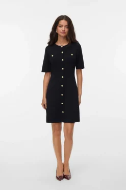 Vero Moda Vestidos-Vestido curto de malha com botões dourados Preto