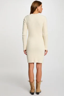Morgan Vestidos-Vestido curto de malha justa Ecru