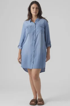 Vero Moda Curve Vestidos-Vestido curto denim tamanho grande Azul