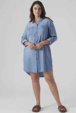 Vero Moda Curve Vestidos-Vestido curto denim tamanho grande Azul