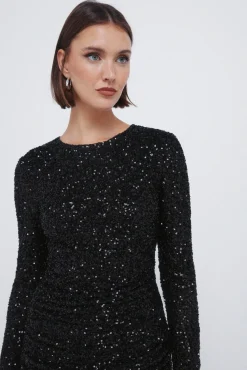 Springfield Vestidos-Vestido curto drapeado com lantejoulas preto