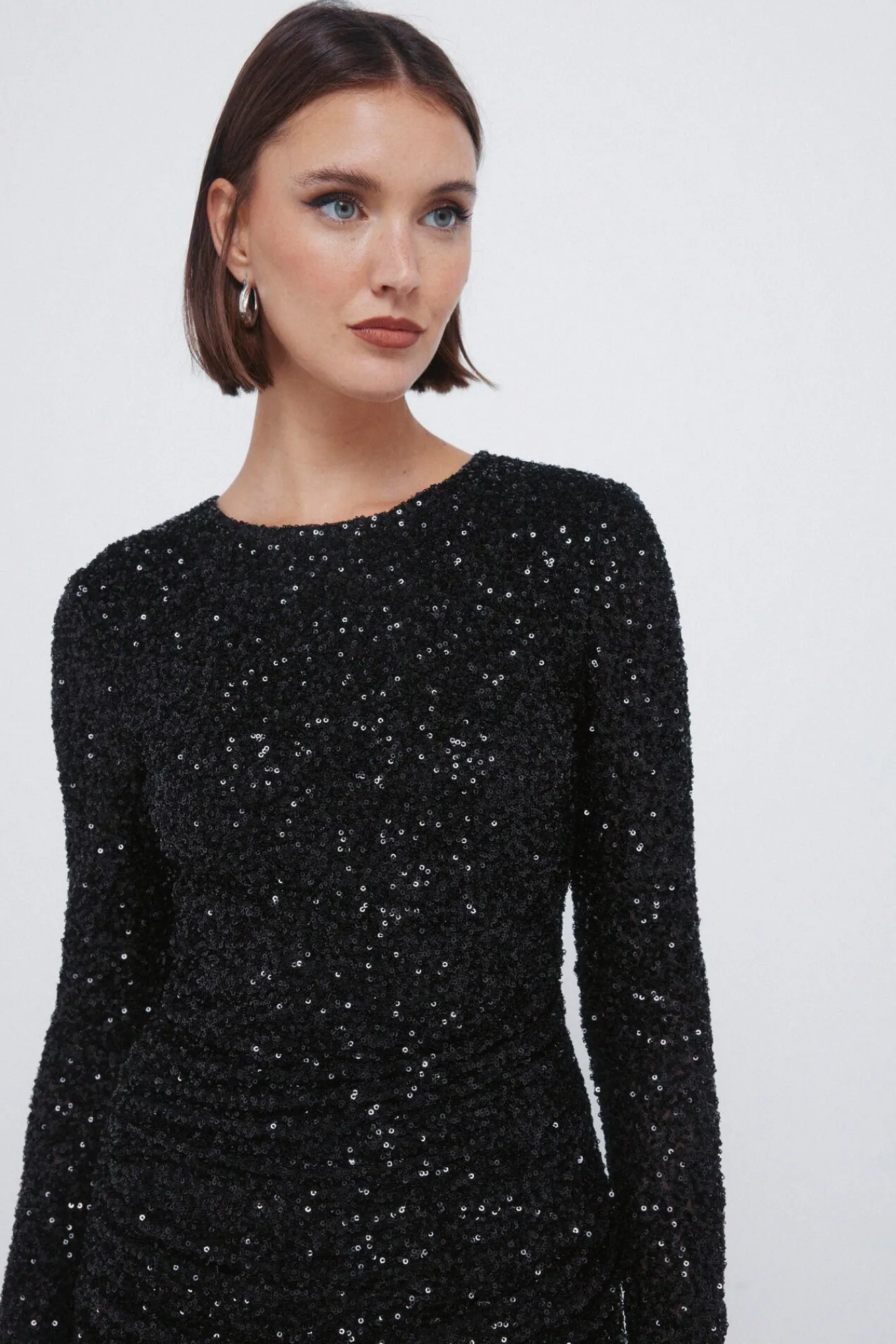 Springfield Vestidos-Vestido curto drapeado com lantejoulas preto