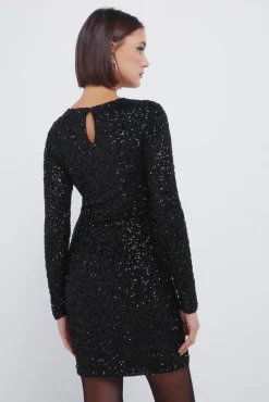 Springfield Vestidos-Vestido curto drapeado com lantejoulas preto