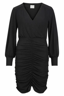 Vila Vestidos-Vestido curto entalhado franzido Preto