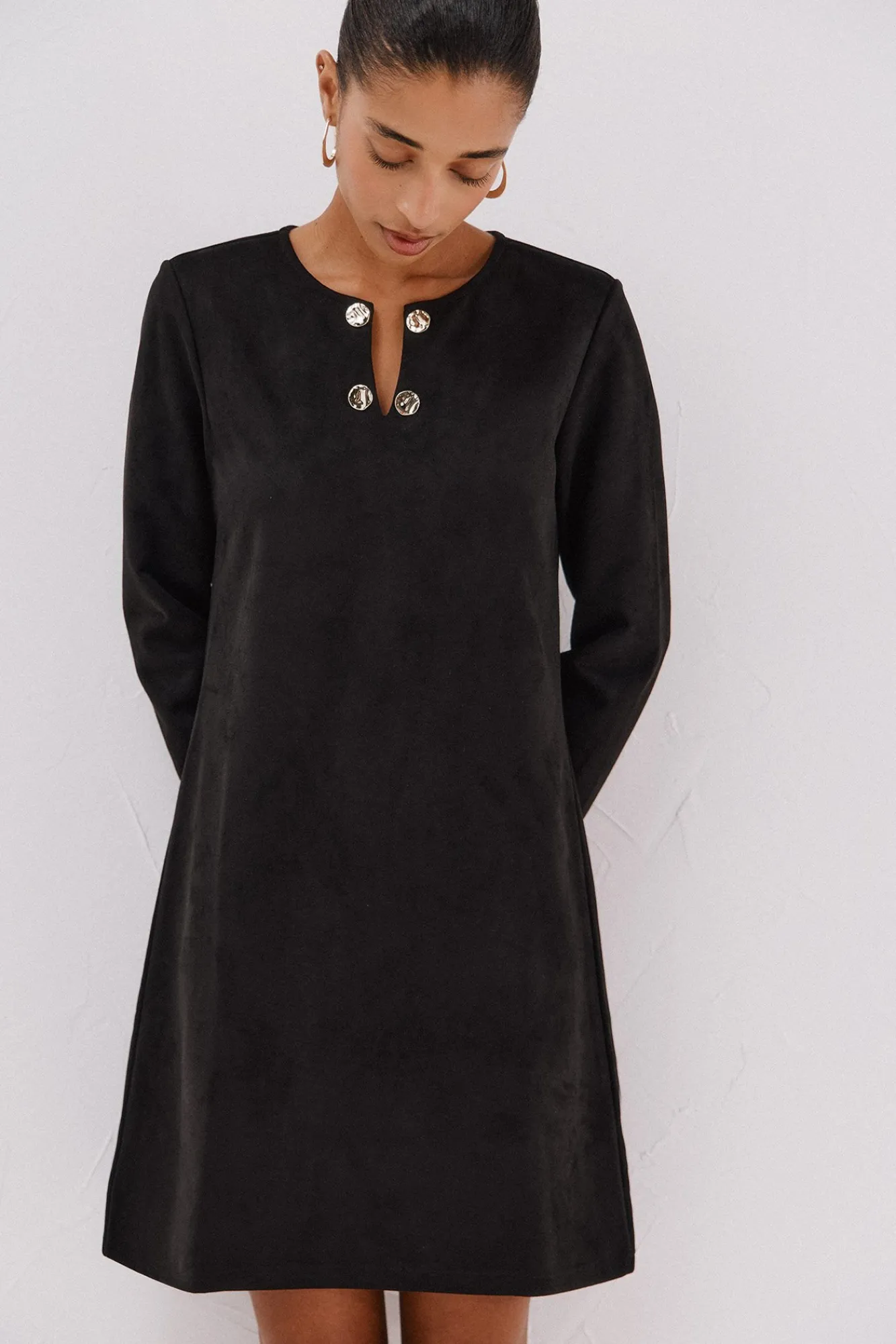 Cortefiel Vestidos-Vestido de camurça Preto