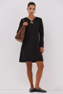 Cortefiel Vestidos-Vestido de camurça Preto