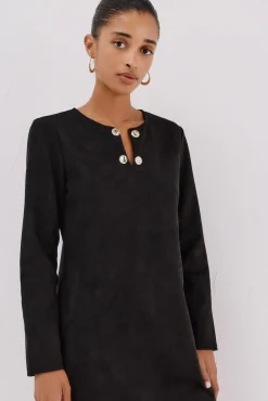 Cortefiel Vestidos-Vestido de camurça Preto