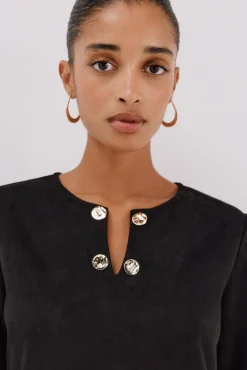 Cortefiel Vestidos-Vestido de camurça Preto