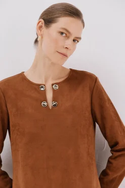 Cortefiel Vestidos-Vestido de camurça Castanho