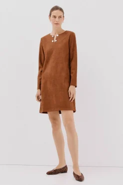 Cortefiel Vestidos-Vestido de camurça Castanho