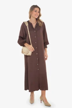 Cuplé Vestidos-Vestido de cetim Castanho