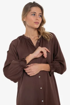 Cuplé Vestidos-Vestido de cetim Castanho