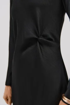 Cortefiel Vestidos-Vestido de cetim com nó Preto