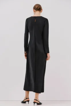 Cortefiel Vestidos-Vestido de cetim com nó Preto