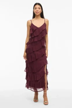 Vila Vestidos-Vestido de festa midi com babados Roxo