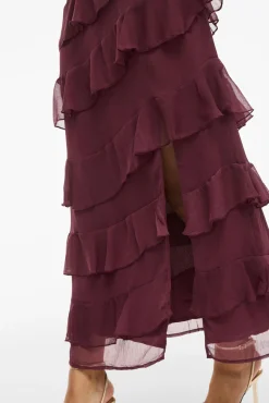 Vila Vestidos-Vestido de festa midi com babados Roxo