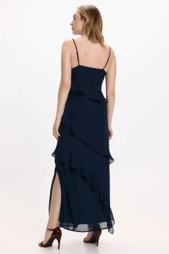 Vila Vestidos-Vestido de festa midi de chiffon Azul