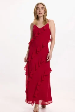 Vila Vestidos-Vestido de festa midi de chiffon Vermelho