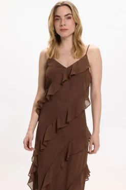 Vila Vestidos-Vestido de festa midi de chiffon Castanho