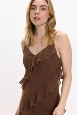 Vila Vestidos-Vestido de festa midi de chiffon Castanho