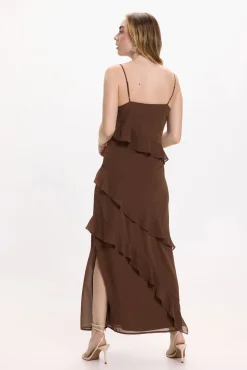 Vila Vestidos-Vestido de festa midi de chiffon Castanho