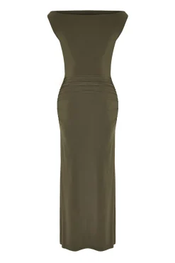 Trendyol Vestidos-Vestido de malha Caqui escuro