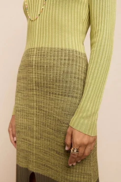 Slowlove Vestidos-Vestido de malha canelada com degradê Verde