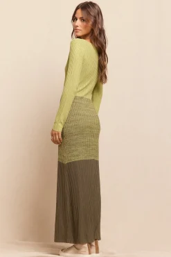 Slowlove Vestidos-Vestido de malha canelada com degradê Verde