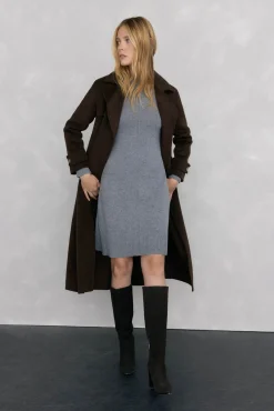 Pedro del Hierro Vestidos-Vestido de malha com costura central em lã Cizento