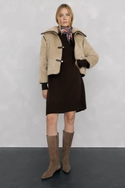 Pedro del Hierro Vestidos-Vestido de malha com costura central em lã Marrom