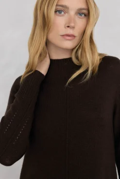 Pedro del Hierro Vestidos-Vestido de malha com costura central em lã Marrom