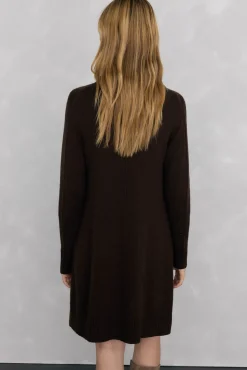 Pedro del Hierro Vestidos-Vestido de malha com costura central em lã Marrom