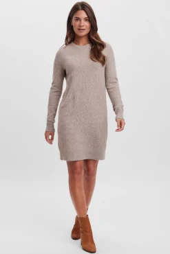 Vero Moda Vestidos-Vestido de malha com malha gola redonda Castanho