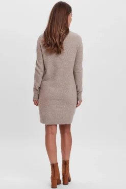 Vero Moda Vestidos-Vestido de malha com malha gola redonda Castanho