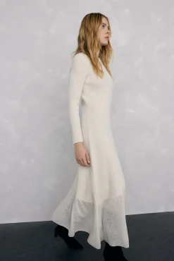 Pedro del Hierro Vestidos-Vestido de malha com pontos caídos Branco