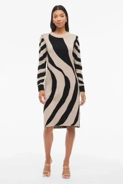 Vila Vestidos-Vestido de malha com viscose Tostado