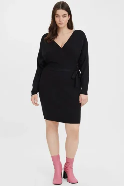 Vero Moda Curve Vestidos-Vestido de malha cruzado de tamanho grande Preto