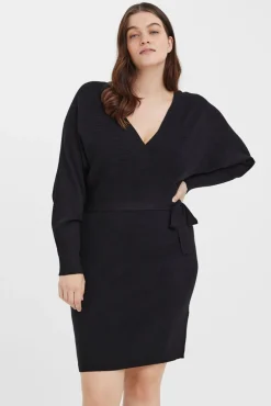 Vero Moda Curve Vestidos-Vestido de malha cruzado de tamanho grande Preto