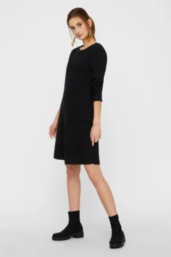Vero Moda Vestidos-Vestido de malha de gola redonda Preto