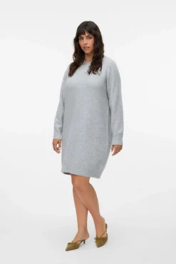 Vero Moda Curve Vestidos-Vestido de malha manga plus size Cinzento