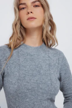 Springfield Vestidos-Vestido de malha trançada cinzento