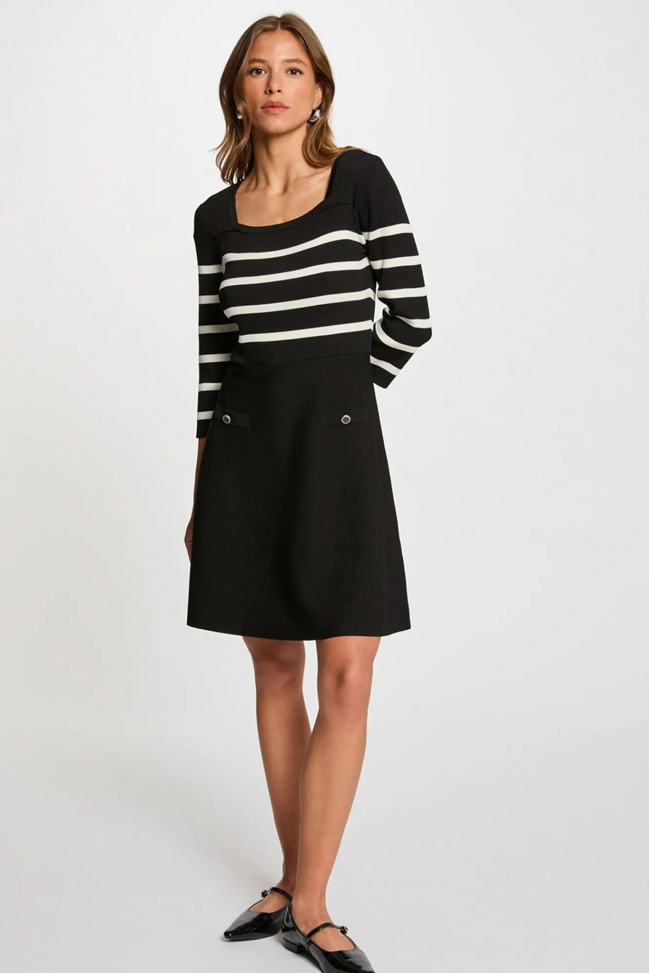 Morgan Vestidos-Vestido de malha trapézio riscas Preto