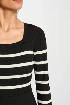 Morgan Vestidos-Vestido de malha trapézio riscas Preto