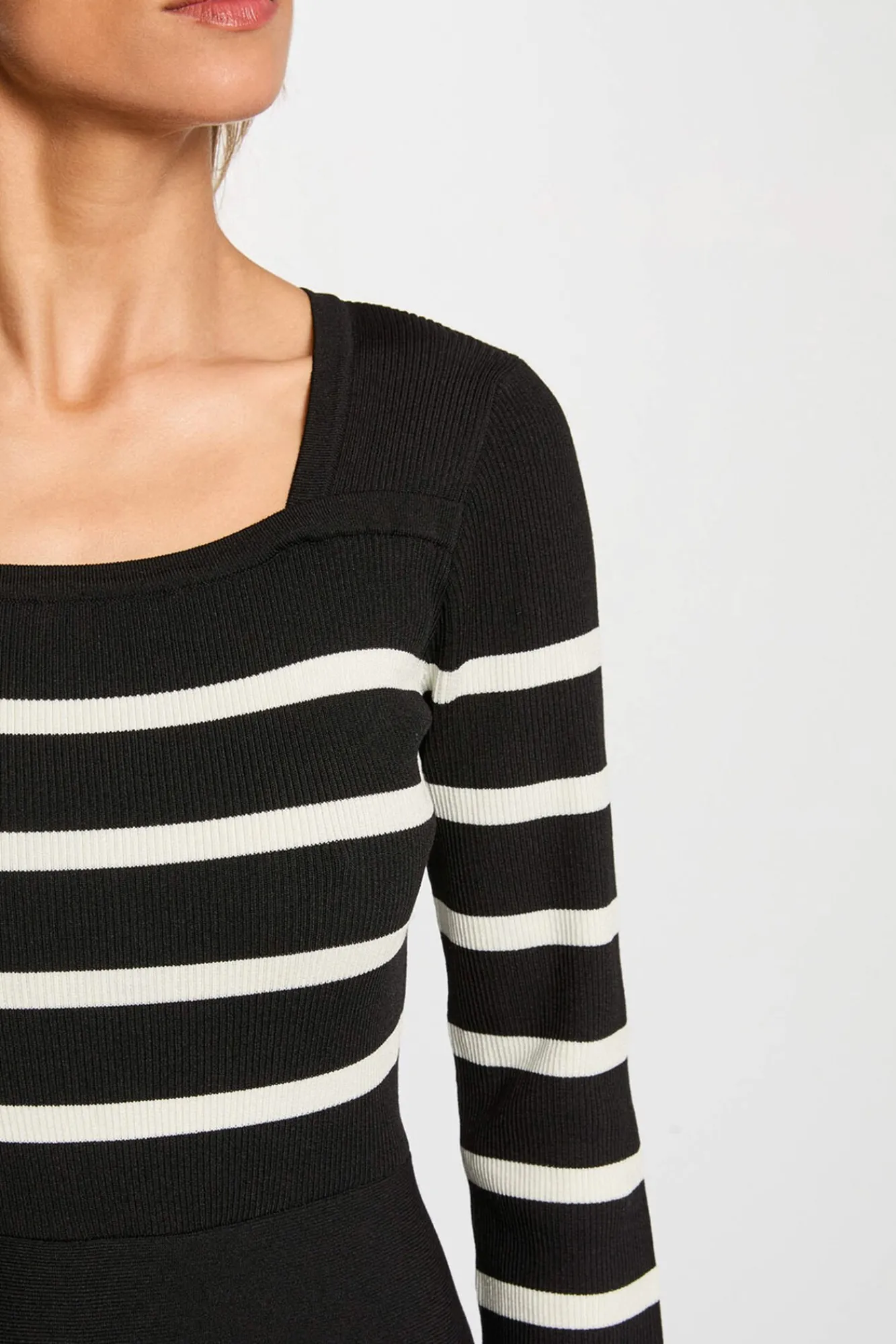 Morgan Vestidos-Vestido de malha trapézio riscas Preto