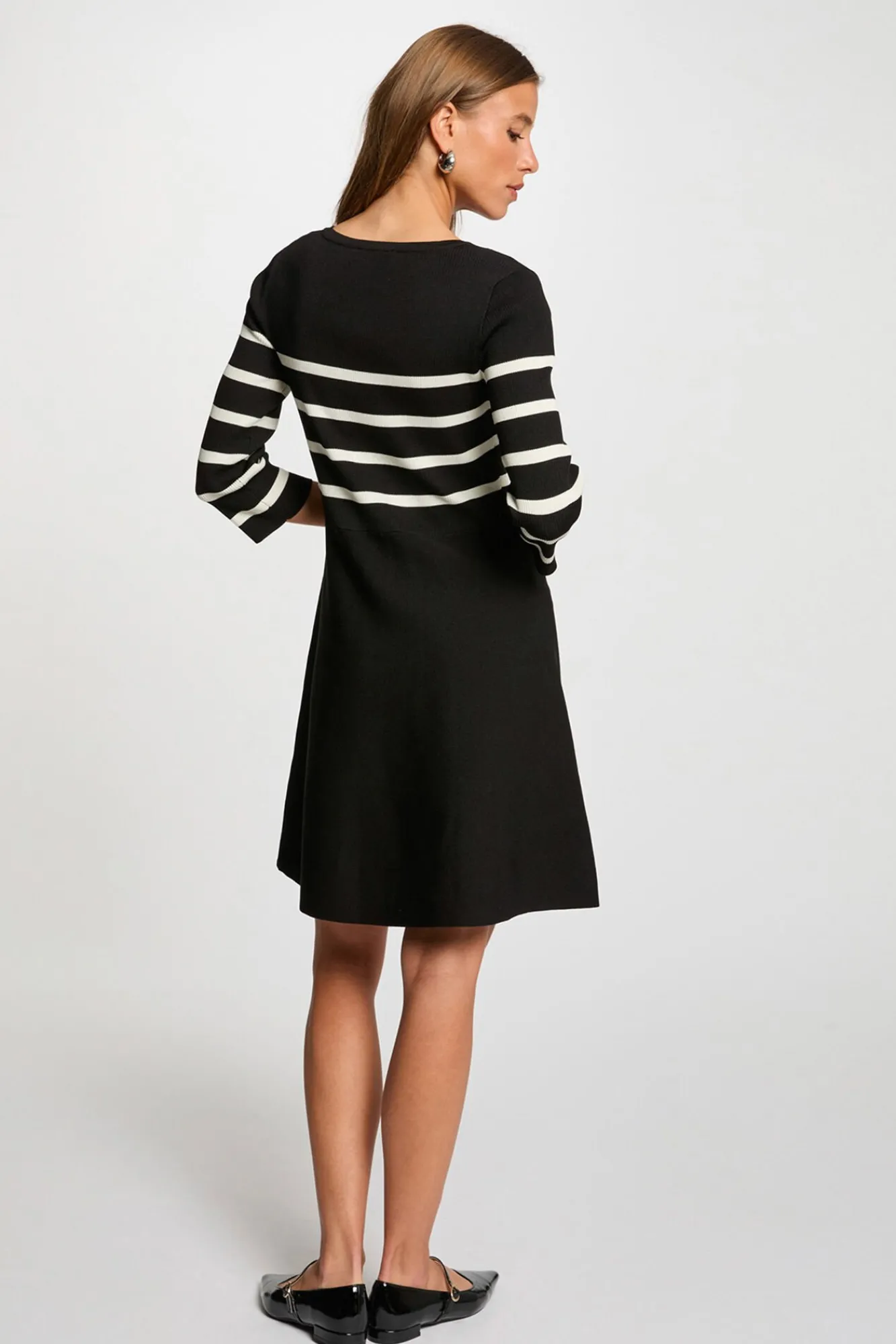 Morgan Vestidos-Vestido de malha trapézio riscas Preto