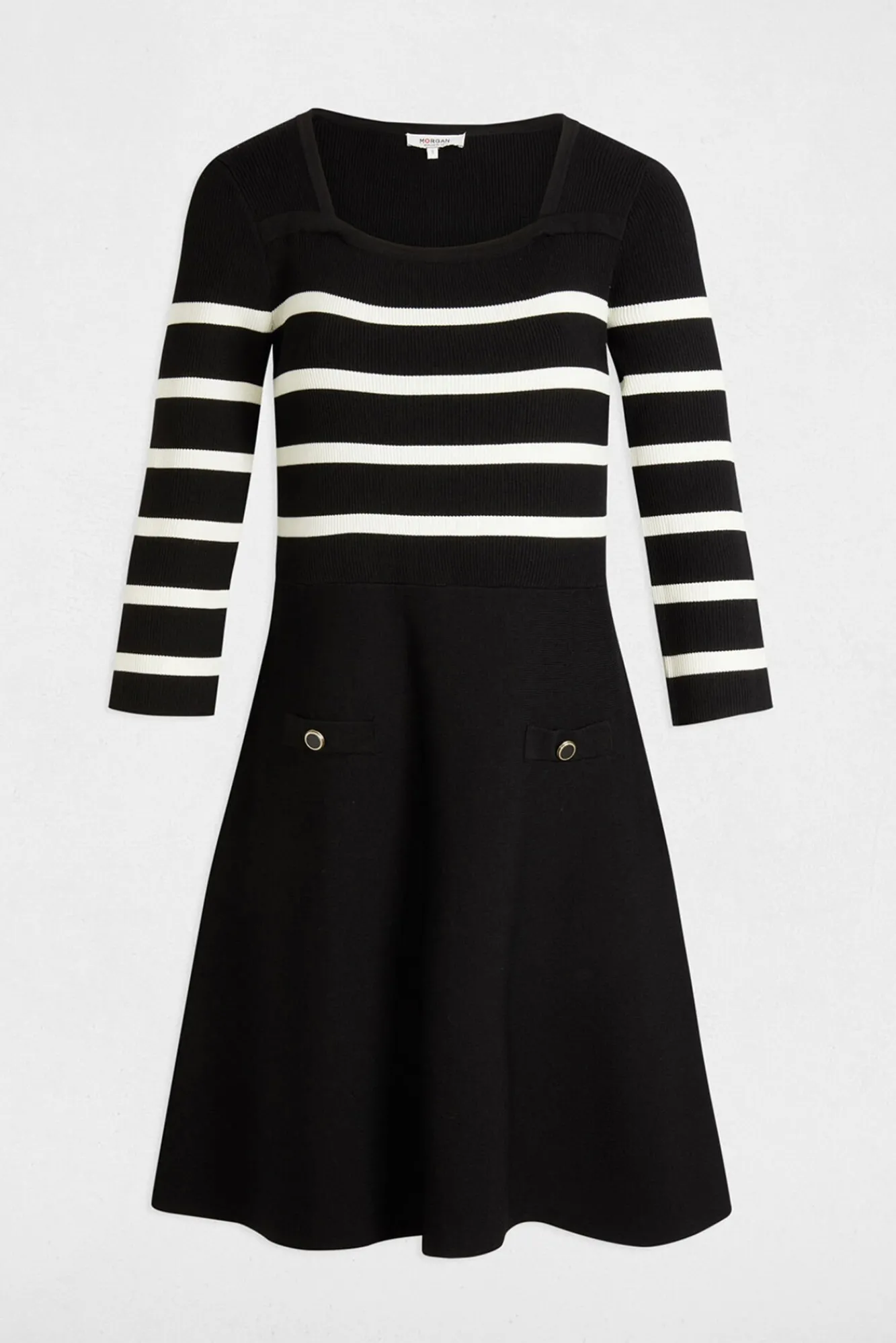 Morgan Vestidos-Vestido de malha trapézio riscas Preto