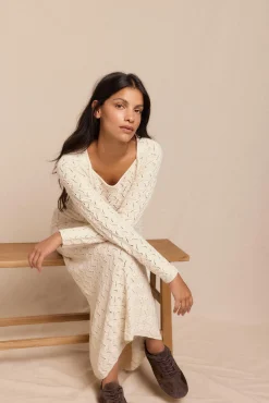 Slowlove Vestidos-Vestido de malha vazada multicolor Ecru