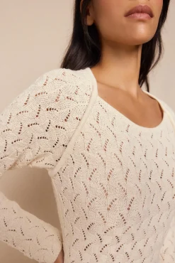 Slowlove Vestidos-Vestido de malha vazada multicolor Ecru