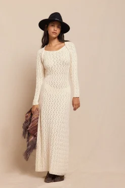 Slowlove Vestidos-Vestido de malha vazada multicolor Ecru