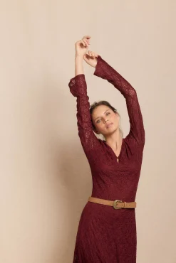 Slowlove Vestidos-Vestido de renda de manga comprida Granada